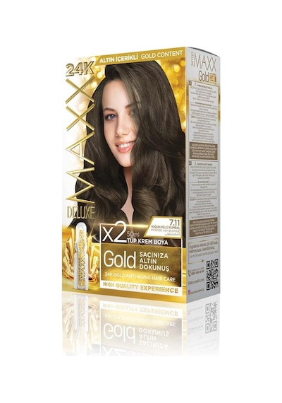 Serisi 24k Altın Parçacıklı Serum İle 1 Kutu 2 X 50 Ml Ve Geliştiriciler Saç Boyası Yoğun Küllü Kumral 7.11