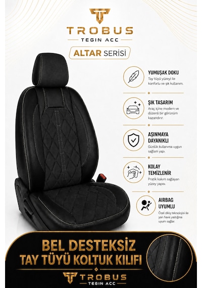 Fiat Egea Cross 2020+ Uyumlu Altar Serisi Tay Tüyü Siyah Premium Koltuk Kılıfı