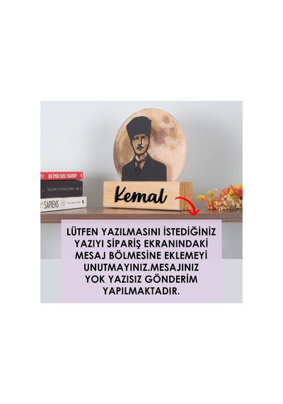 Led Işıklı Pleksi Dolunay Kişiselleştirilebilir Dekoratif Biblo Atatürk Portre Anahtar Askılığı Sarı - 737347614 Sarı
