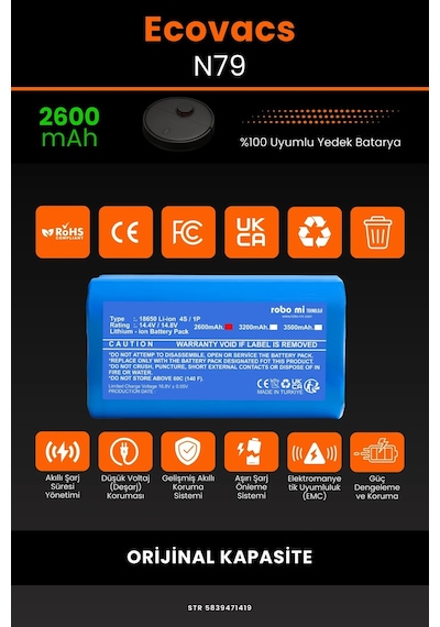 Ecovacs Deebot N79 2600mAh Robot Süpürge  Bataryası
