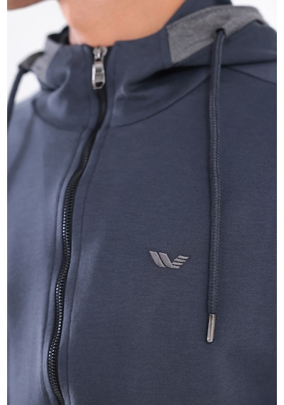 Rowinger Modal Kumaş Kapüşonlu Fermuarlı Kontrast Detaylı Erkek Sweatshirt Antracite
