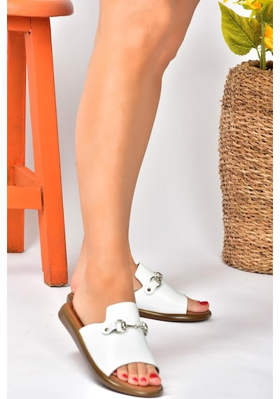 Fox Shoes Beyaz Hakiki Deri Günlük Kadın Terlik P291009303
