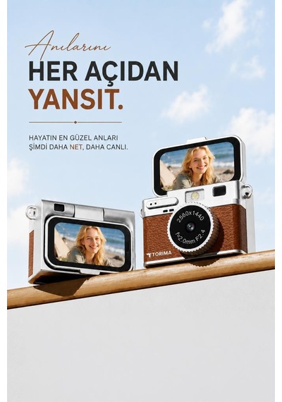 Mini Dijital Kamera 2k Flip Ekranlı Selfie Video Vlog Kamerası Cmr49 Kahverengi