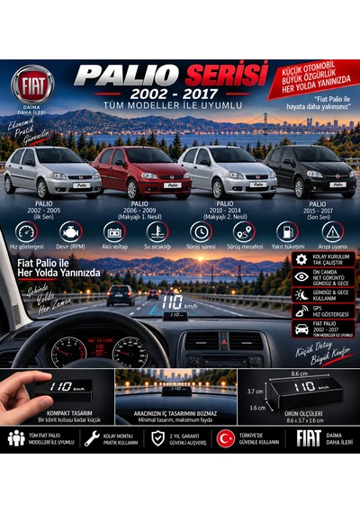 Fiat Palio 2002-2017 Modeller İçin Head Up Display Hayalet Gösterge Ekranı Ön Cam Hız Göstergesi