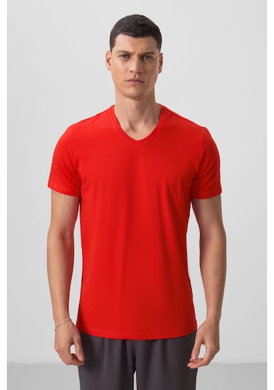 Tommy Life Fiesta Basic Kısa Kol Standart Kalıp V Yaka Erkek T-shirt - 87912 Kirmizi