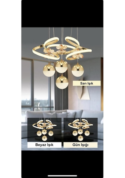 Ey-El Tasarım Venüs 4'lü Ledli Gold 3 Renk Sarkıt Avize Gold