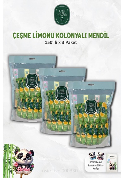 Eyüp Sabri Tuncer Kolonyalı Mendil Çeşme Limonu 3 Paket 150'li Ve Rosıe Pamuk