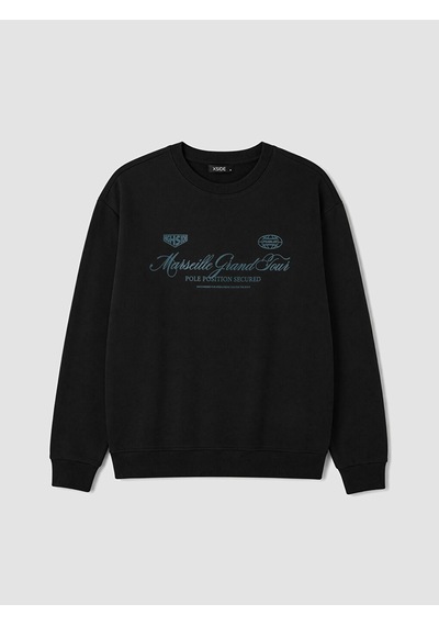 LC Waikiki Lc Waıkıkı Siyah Bisiklet Yaka Marseille Baskılı Erkek Sweatshirt