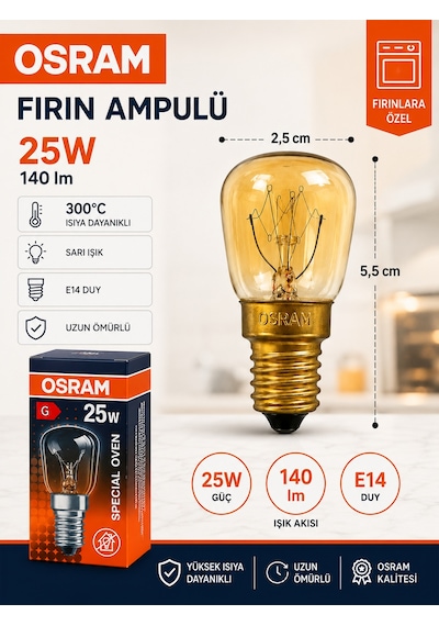 1 Adet 25w E14 Fırın Ampulü 300 C Isıya Dayanıklı Sarı Işık