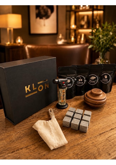 Klon Premium Hediyelik Viski Tütsüleme Seti, 1 Smoker, 9 Adet Mermer Küpler, Torch Çakmak Ve 4 Talaş Diğer