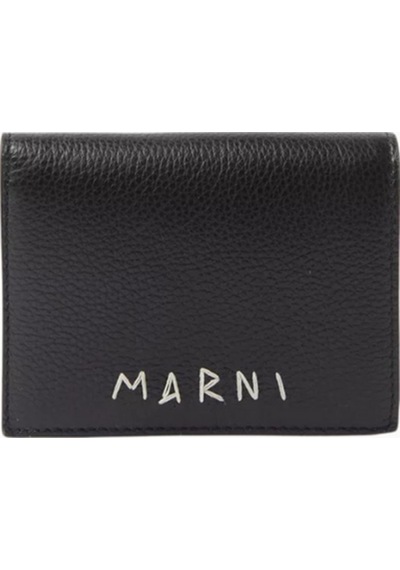 Marni Bifold Calfskin Deri Cüzdan, El Dikişli Logo Detaylı Siyah