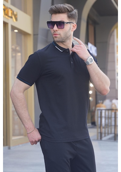 Madmext Siyah Polo Yaka Erkek Tişört 6113-siyah Siyah
