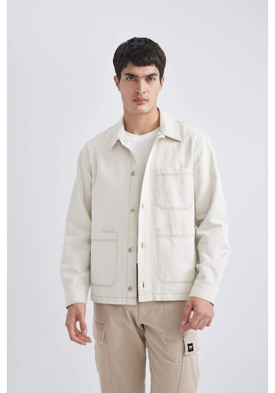DeFacto Regular Fit Polo Yaka Keten Karışımlı Düğmeli Cepli Yazlık Gömlek Ceket B4529AX24SPBG307