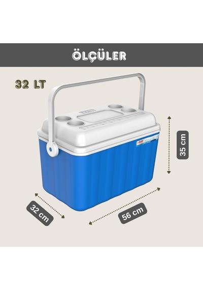 32 Lt Buzluk Termos + 1 Adet K 350 Buz Aküsü-450 Mavi
