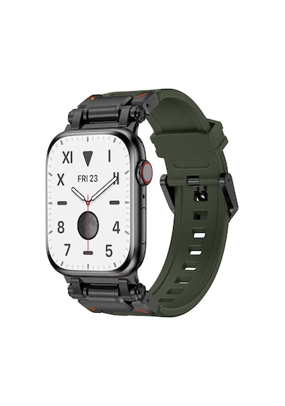 Watch 7 45mm Clo Krd-101 Titanyum Metal Başlıklı Silikon Kordon-siyah-yeşil