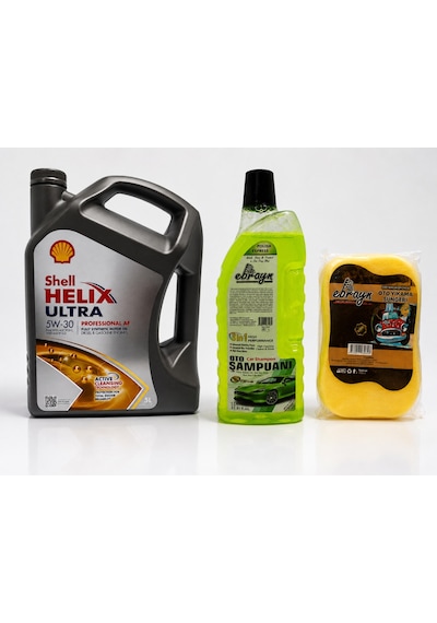 Shell Helix Ultra Pro Af 5W-30 Motor Yağı 5 L + Oto Şampuan 1000 ML + Yıkama Süngeri