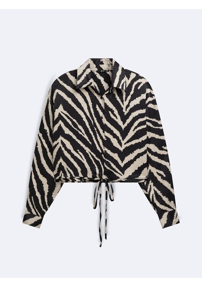 LTB Regular Fit Zebra Desinli Beli Bağlamalı Siyah Gömlek