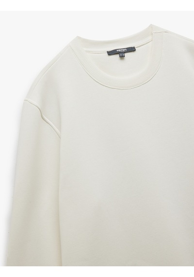 Koton Pamuklu Uzun Kollu Bisiklet Yaka Erkek Basic Sweatshirt Beyaz 6wam70017mk Beyaz