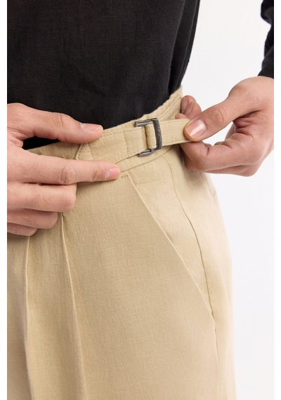 Avva Erkek Bej Klasik Bel %100 Keten Carrot Fit Pantolon A51y3025