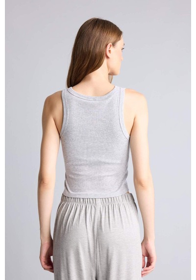 Defacto Pamuklu Slim Fit Fitilli Ribana Crop Atlet I0688ax26augr93 Gri-gr93