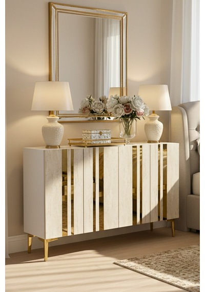 Ka1230btg Mia120 Konsol, Kahve Köşesi Ve Tv Sehpası, Çok Amaçlı Dolap Beyaz - Traverten - Gold 120cm Ka1230btg Mia120 Konsol, Kahve Köşesi Ve Tv Sehpası, Çok Amaçlı Dolap Beyaz - Traverten - Gold 120cm