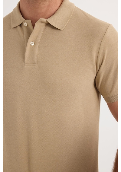 Tudors Erkek Slim Fit Dar Kesim Pamuklu Yumuşak Dokulu Serin Tutan Kumaş Düz Pike Bej Polo Yaka Tişört-33712 Bej