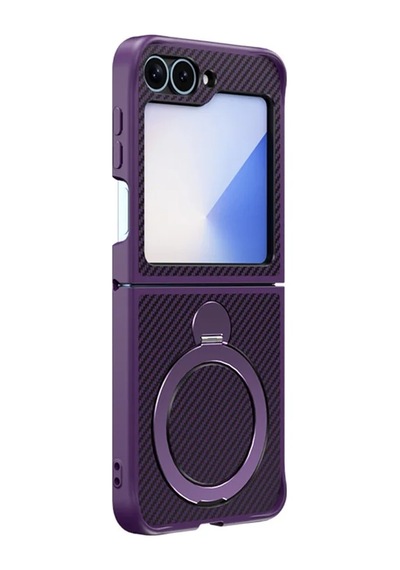 Teleplus Samsung Galaxy Uyumlu Z Flip 5 Kılıf Karbon Fiber Magsafeli 360 Dönerli Standlı Alp Kapak