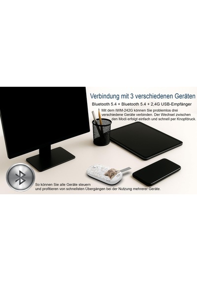 Inca Iwm-242k Bluetooth 5.4 + 2.4g Kablosuz Sessiz Optik Mouse Şarjlı 500mah Batarya Çift Modlu Bağlantı 800-1600 Dpı Manyetik Kapak Sağ-sol El Uyumlu Windows, Mac, Android