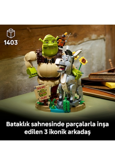 LEGO® Shrek: Şrek, Eşek ve Çizmeli Kedi 72423 - Yetişkinler için Minifigür İçeren Dekoratif Model Yapım Seti (1403 Parça)