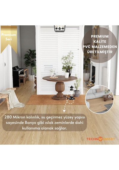 Technosmart 60 500cm Kendinden Yapışkanlı Parke Görünümlü Premium Zemin Duvar Kağıdı Dolap Kaplama Açık Bej