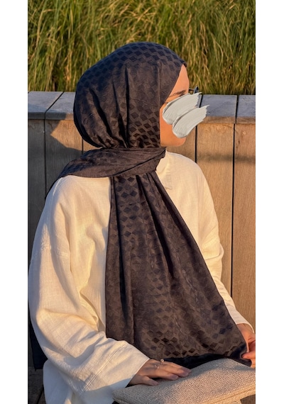 Qalortex Scarf Premium Pamuklu Jakar Şal-antrasit