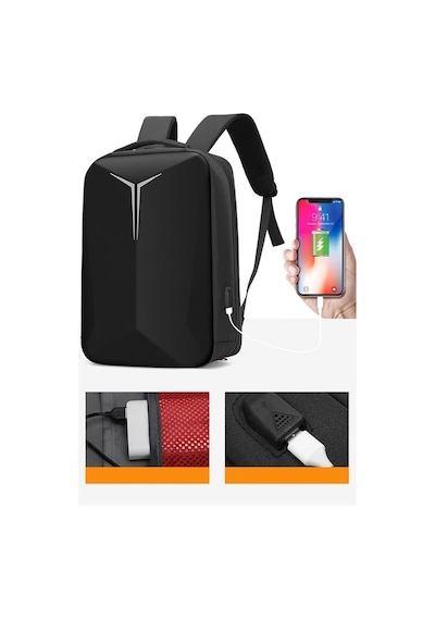 Laptop Sırt Çantası Usb Şarj Girişli İş Seyahat Su Geçirmez Notebook Apple Uyumlu iPad Ve Evrak Taşıma Çantası Siyah Siyah