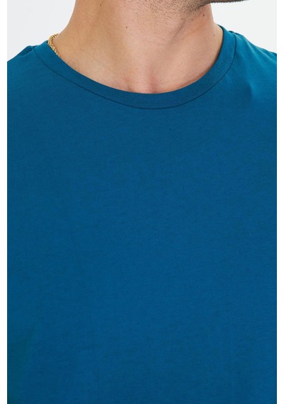 Trendhill Erkek Mavi Pamuklu Bisiklet Yaka Büyük Beden T-shirt Mvi5014b
