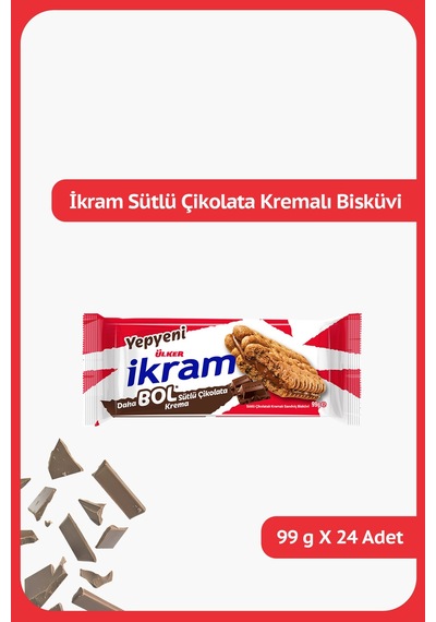 İkram Sütlü Çikolatalı Kremalı Bisküvi - Daha Bol Sütlü Çikolata Krema - 99 Gram - 24 Adet