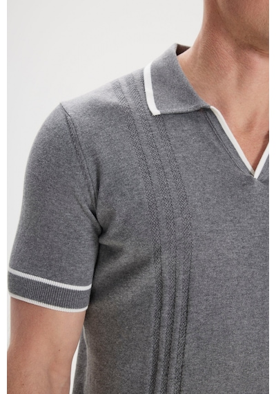 Ac&co Erkek Grı Standart Fit %100 Pamuk Jakarlı Polo Yaka Triko Tişört Gri