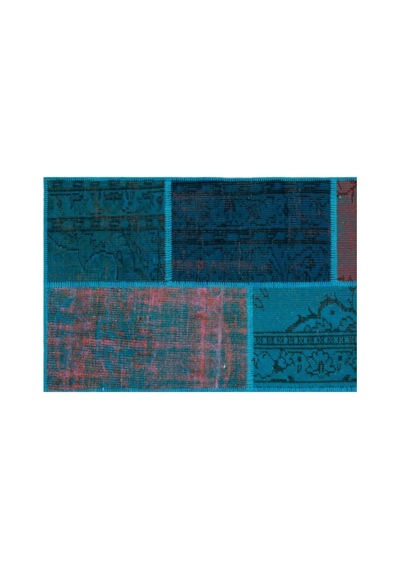 El Dokuması Patchwork Vintage Yün-pamuk Turkuaz Halı 26520 160 X 230 Cm