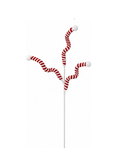 Yılbaşı Süsü Spiral Dal Floklu Kırmızı Beyaz 90 Cm