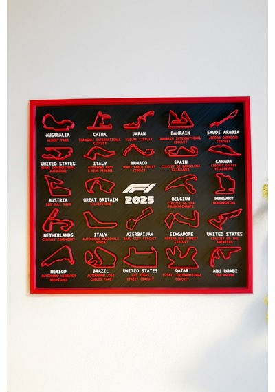 Formula 1 2025 Pist Haritası Yarış Tutkunlarına Özel Dekoratif Tablo 22x25cm