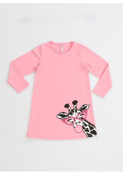 Muzip Zürafa Kız Çocuk Pembe Elbise-pembe Pembe