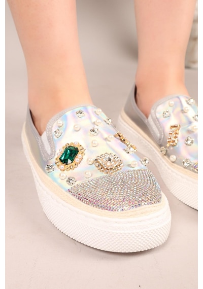 Gummi Taş Ve İncili Sneakers Gümüş-7950 Gumus