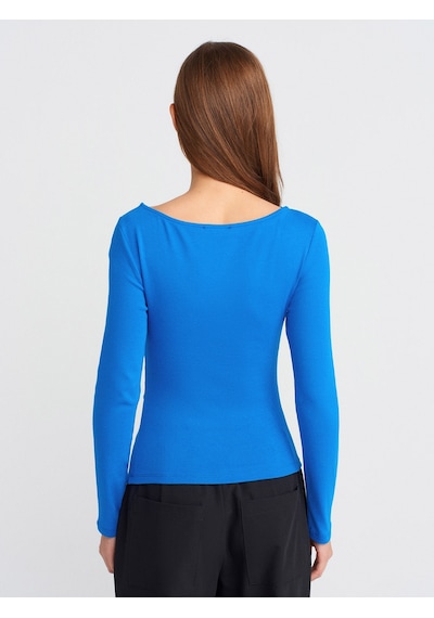 Dilvin 31401 Büzgülü Kayık Yaka Top-saks Saks