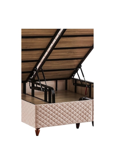 Baklava Lüks Baza Ve Başlık Seti 100x200 Cm Tek Kişilik Metal Baza Ve Başlık Takımı Krem Kumaş