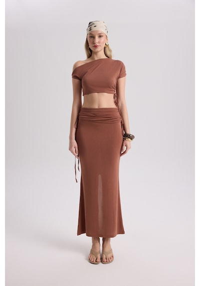 Mai Collection Mai Studios Co. Ivan Büzgülü Kahve Crop Etek Takım Kahve