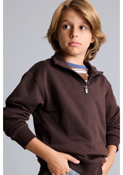 Defacto Oversize Yarım Fermuarlı Dik Yaka Sweatshirt Erkek Çocuk H7132a826aubn267 Kahve-bn267