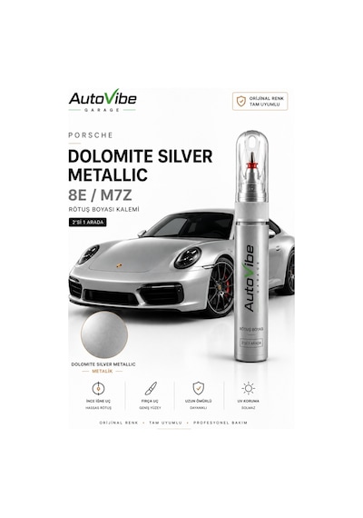 Porsche Dolomite Silver Metallic M7p Rötuş Boya Kalemi 2'si 1 Arada Orijinal Renk Uyumlu