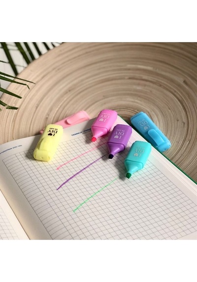 Mini Fosforlu Kalem 6'lı Öğrenci Işaretleme Kalemi - Pastel Renkler Ho0184 Çok Renkli