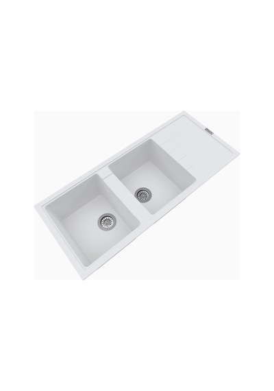 Polex Cristalüx Granit Evye P-X116 Beyaz 2 Hazneli Tezgah Altı Ve Tezgah Üstü Mutfak Evyesi 116.5x50.8 CM