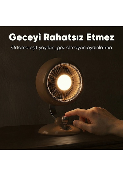 Juo Q3 Şarjlı Masaüstü Fan Led Işıklı Taşınabilir Mini Vantilatör 3 Kademeli Retro Sarı