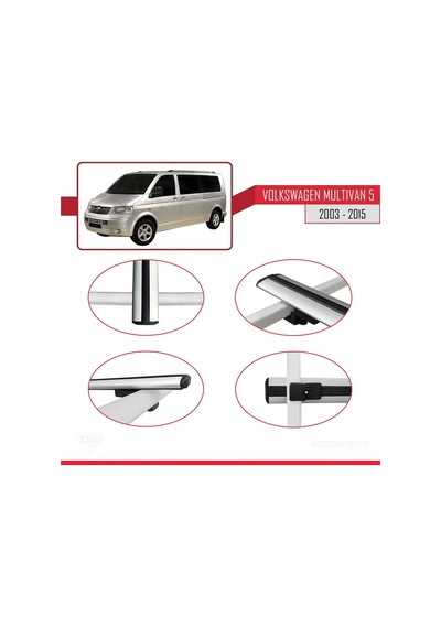 Volkswagen T5 Multivan 2003-2015 Arası İle Uyumlu Basıc Model Ara Atkı Tavan Barı Gri 3 Adet