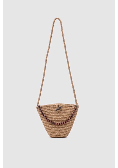 Shule Bags Piccolo Handmade Boncuk Detaylı Hasır Çanta Vizon Vizon